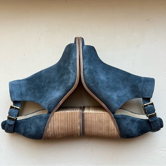 Sole Society Blue Suede So-Ferris Open Toe Bootie Sandals Block Heel Size 7.5 - Picture 4 of 16
